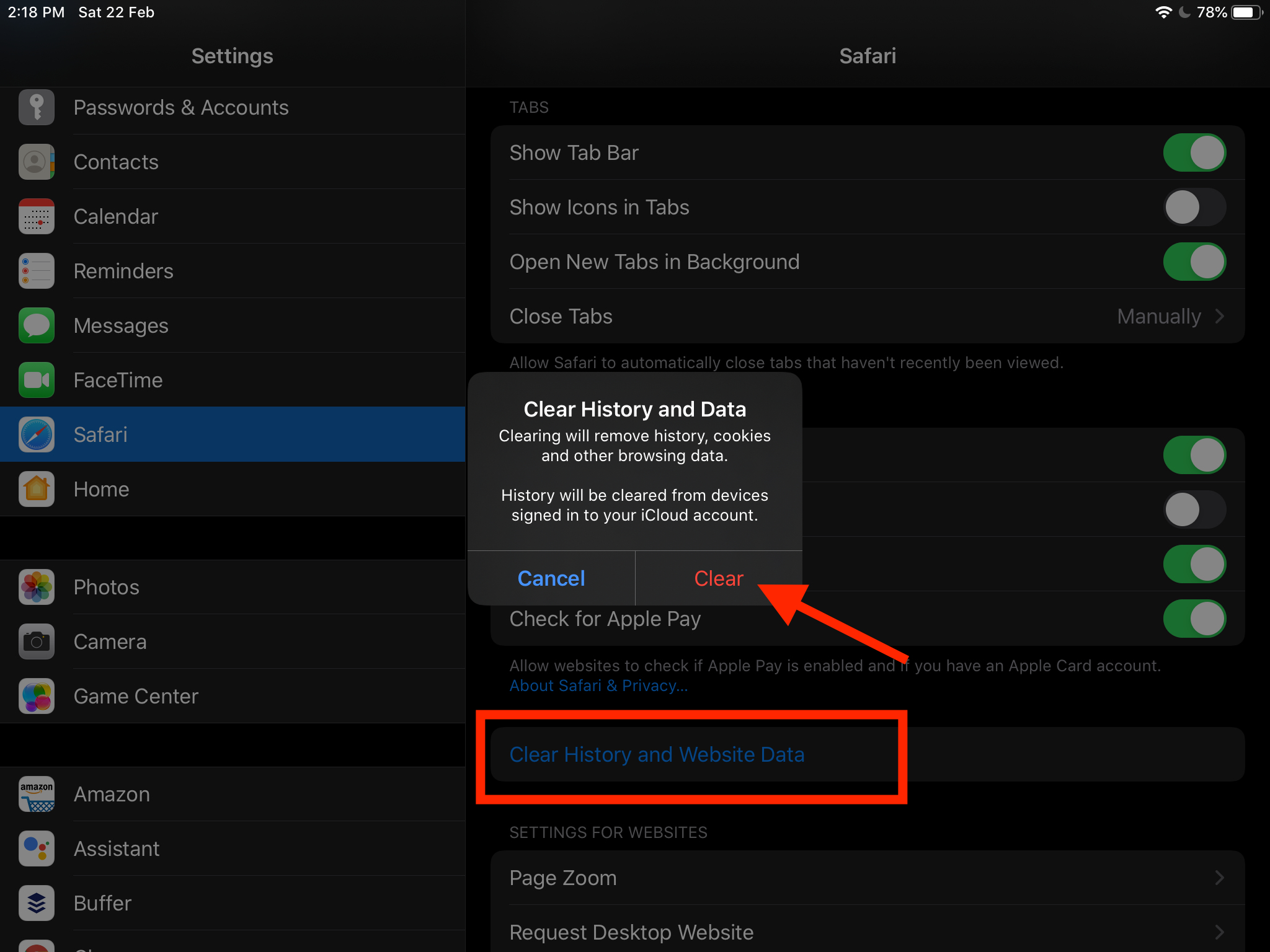 Clear History Cookies and Cache data from Safari Settings in iPhone and iPad