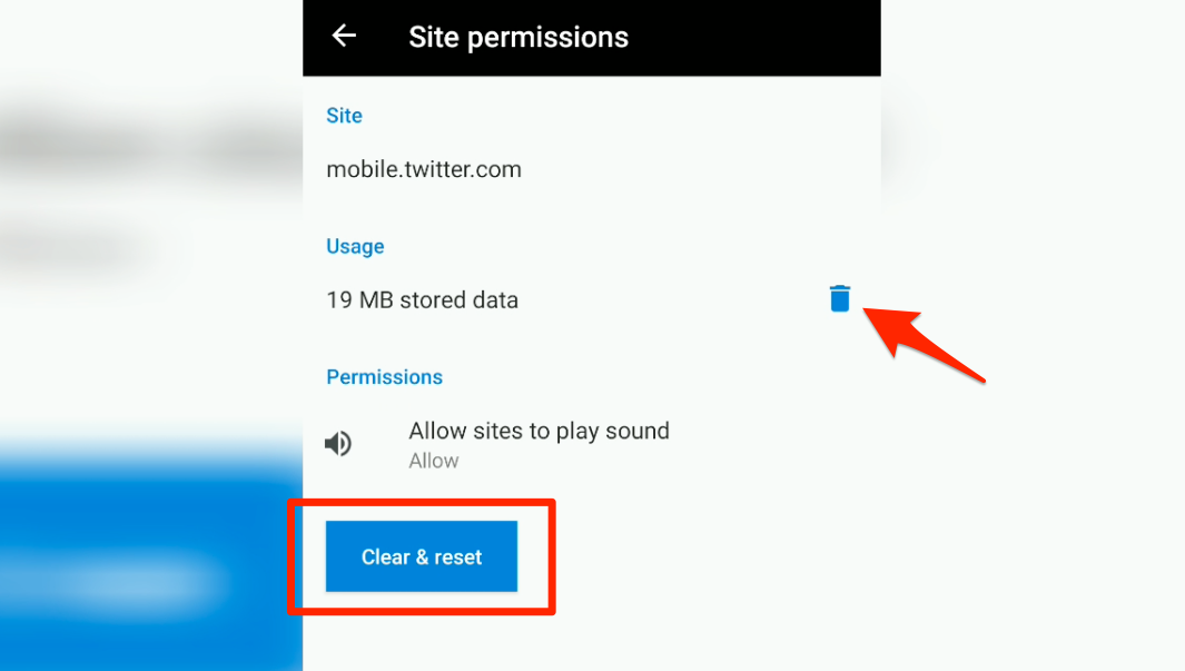 Clear & rest storage in Edge Android for Twitter