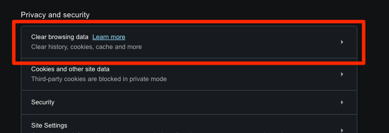 Clear browsing data options in Opera browser
