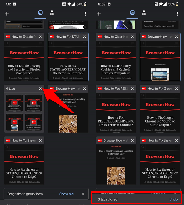 Close and Remove a Group Tab from Chrome Android
