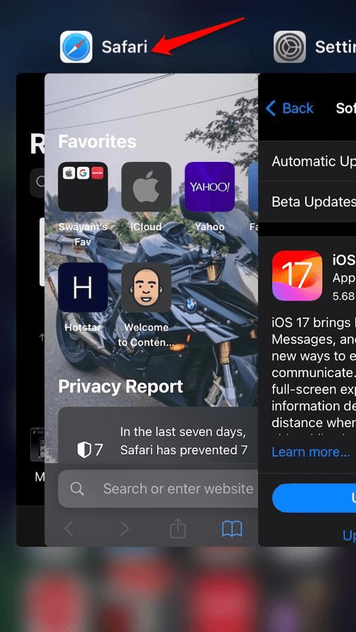 Close the Safari app from App Switcher on iPhone