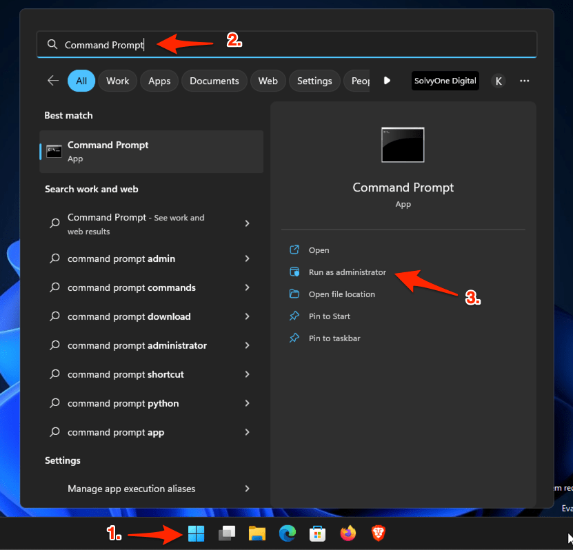 Command Prompt app Run as Administrator from Start menu on Windows