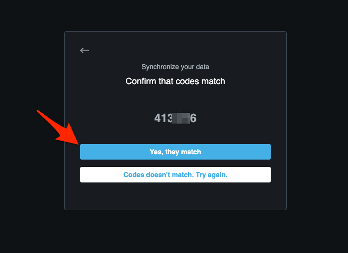 Confirm the codes match to Synchronize you data on Opera devices