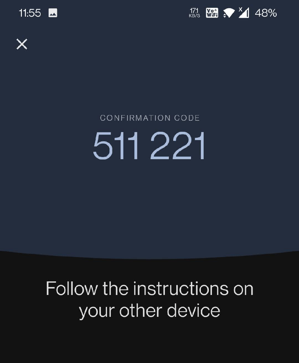 Confirmation Code for connecting Opera browser