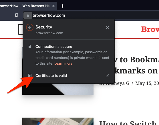 Connection is secure and certificate is valid information in Brave Browser