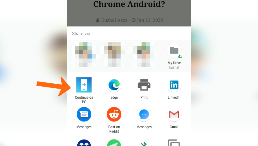 Continue on PC option on Edge Android