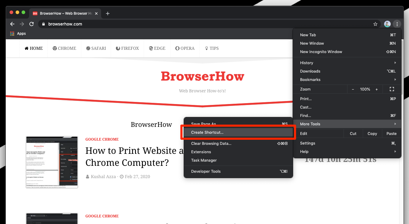 Create Shortcut and Add to Home Screen in Chrome Computer