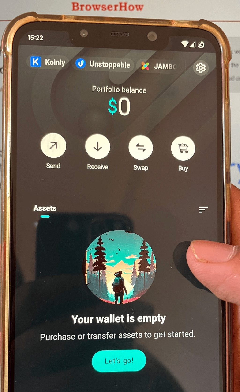 Crypto Wallet Start page on Opera Mobile