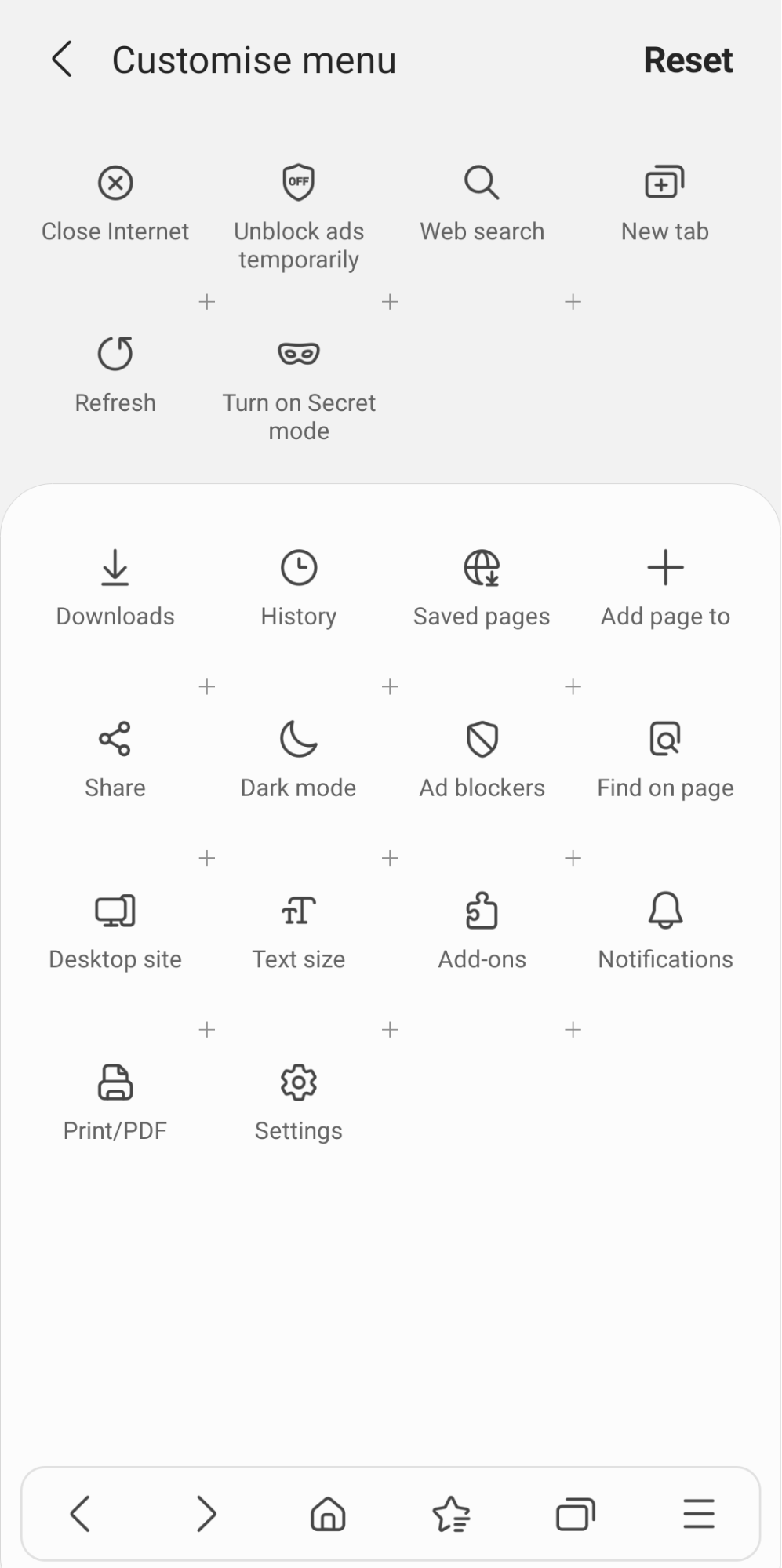 Customize Menu location in Samsung Internet