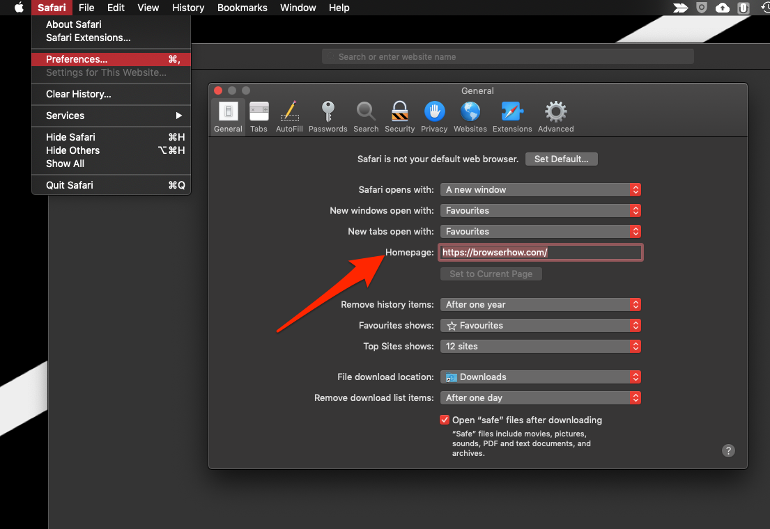 Customize Homepage URL in Safari browser on Mac Computer