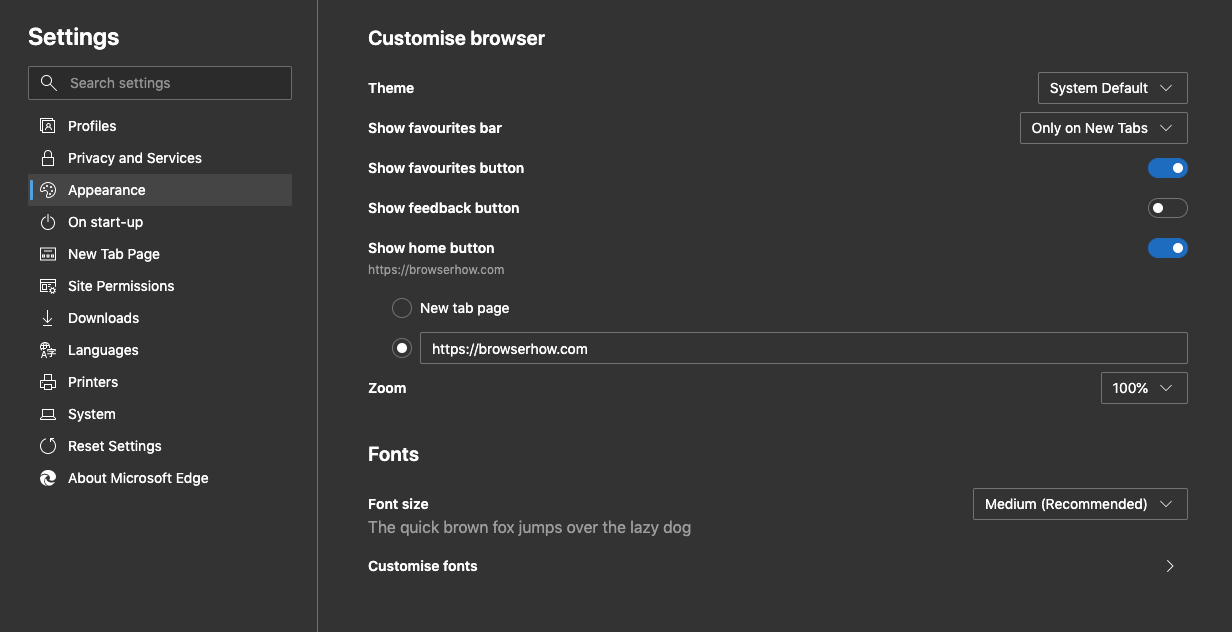 Customize the Edge Appearance on Computer 