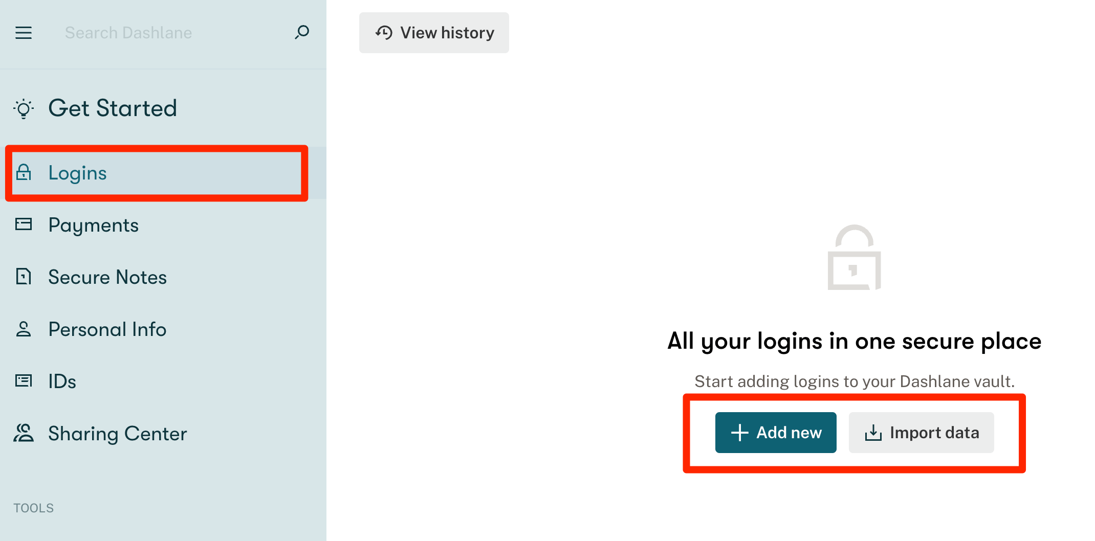 Dashlane Login items add new or import data