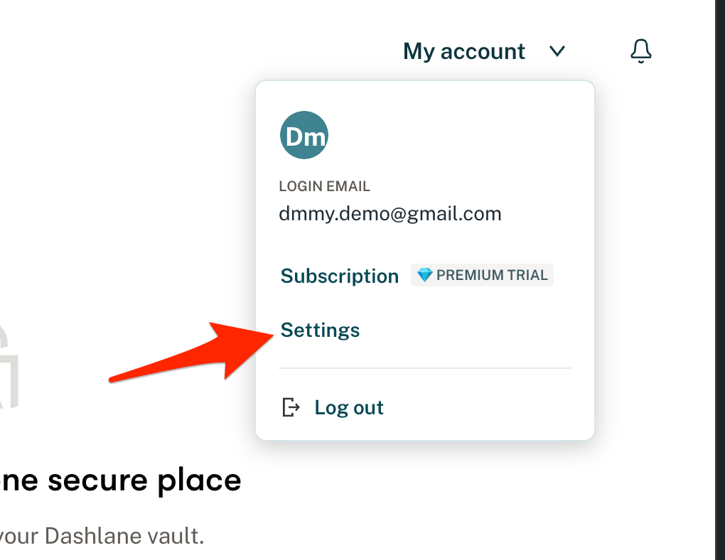 Dashlane My Account Settings options