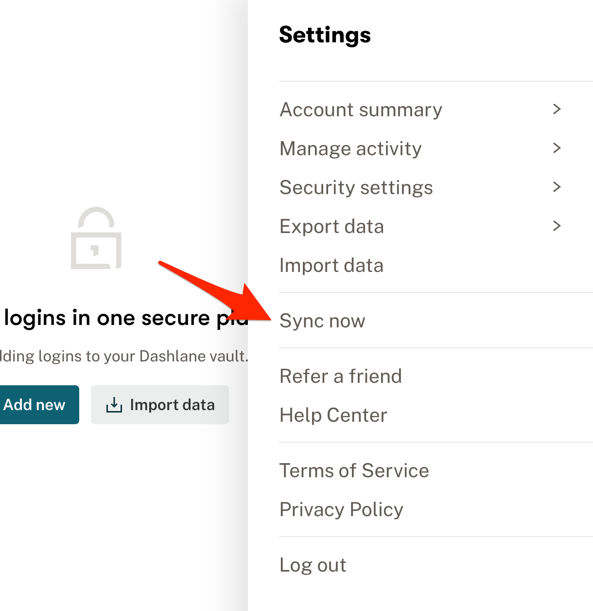 Dashlane Sync Now Settings pane