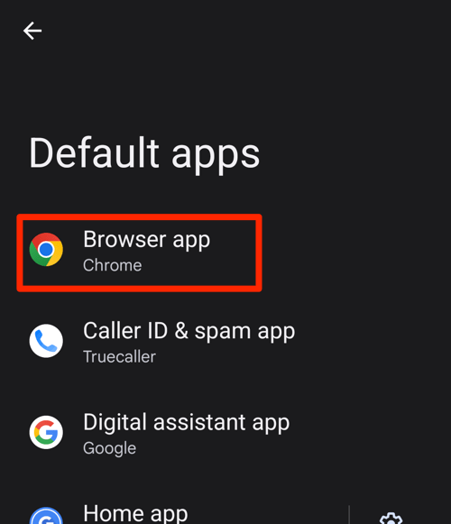 Default Browser app settings in Android Phone