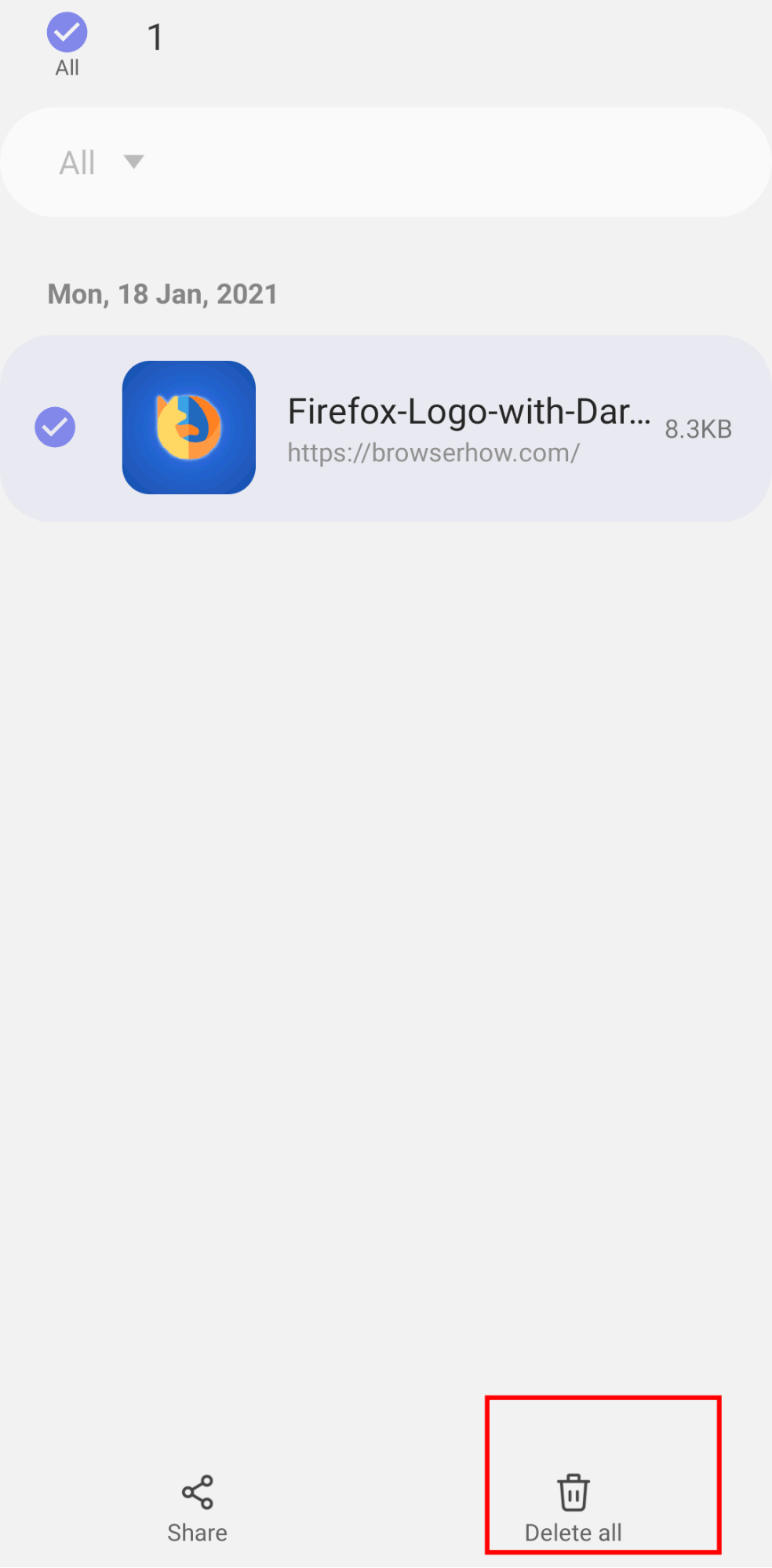 Delete all downloads record in Samsung Internet