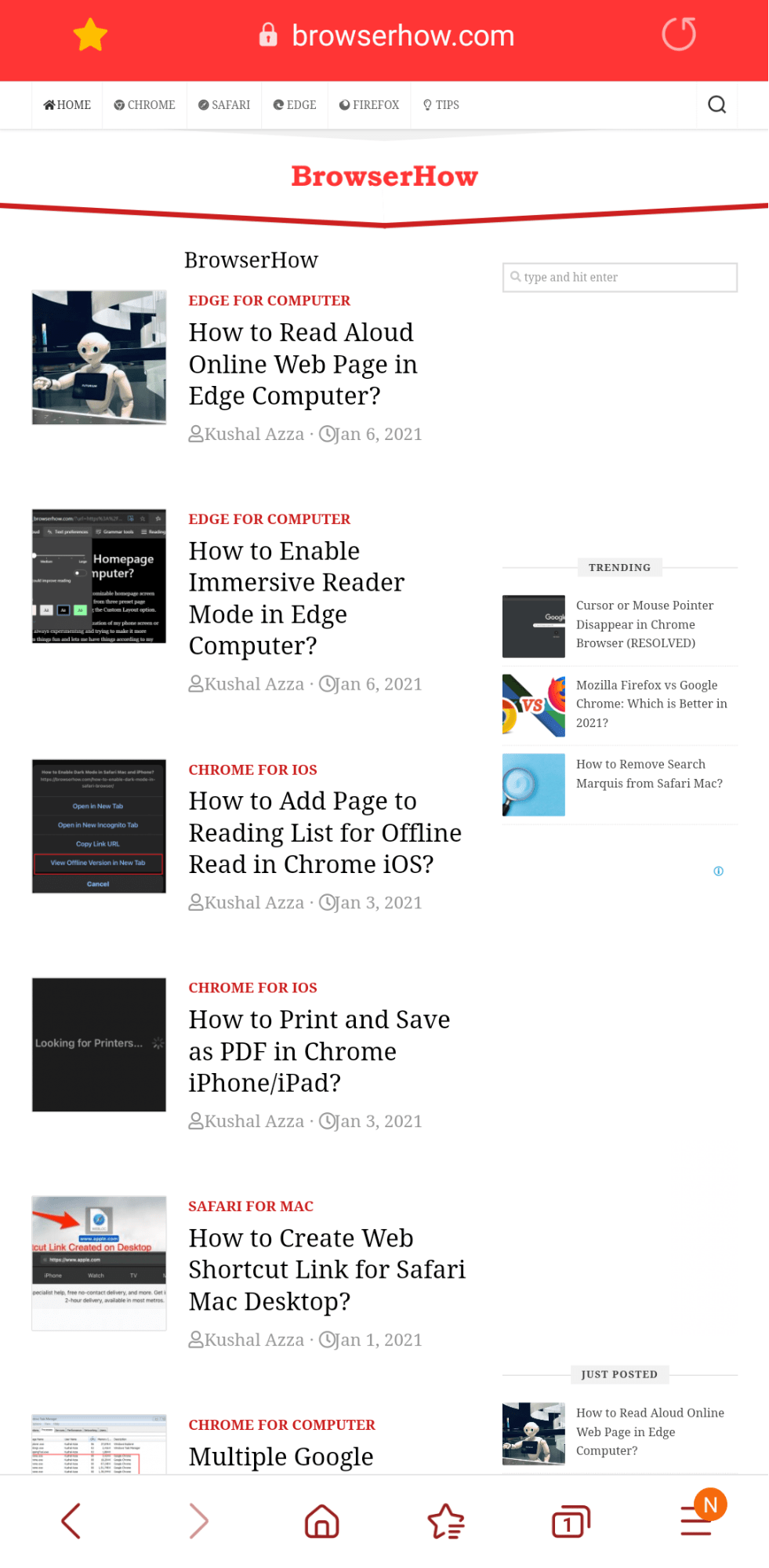 Desktop Site View of BrowserHow on Samsung Internet