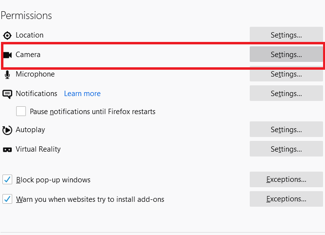 Disable Camera Permission In Firefox Computer