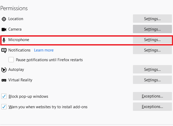 Disable Microphone Permission In Firefox Computer