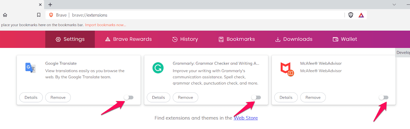 Disable Brave Browser Extensions