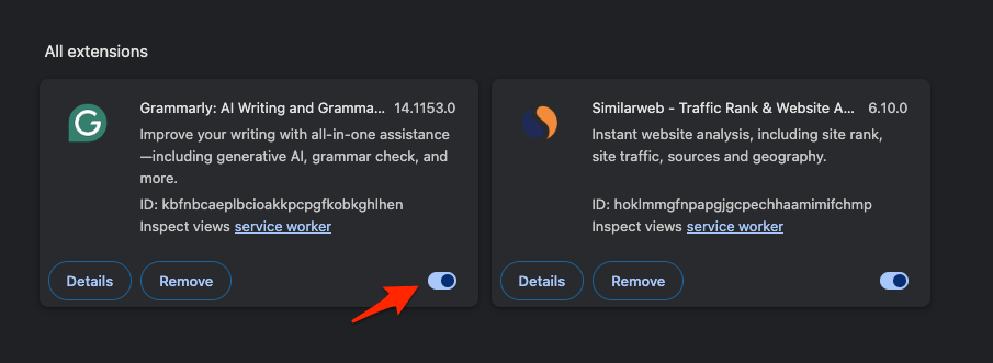 Disable Extensions in Chrome app