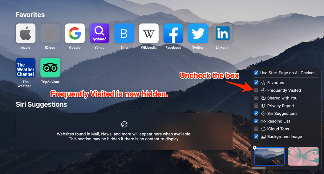 Disable the Frequently Visited from Safari Mac Start Page