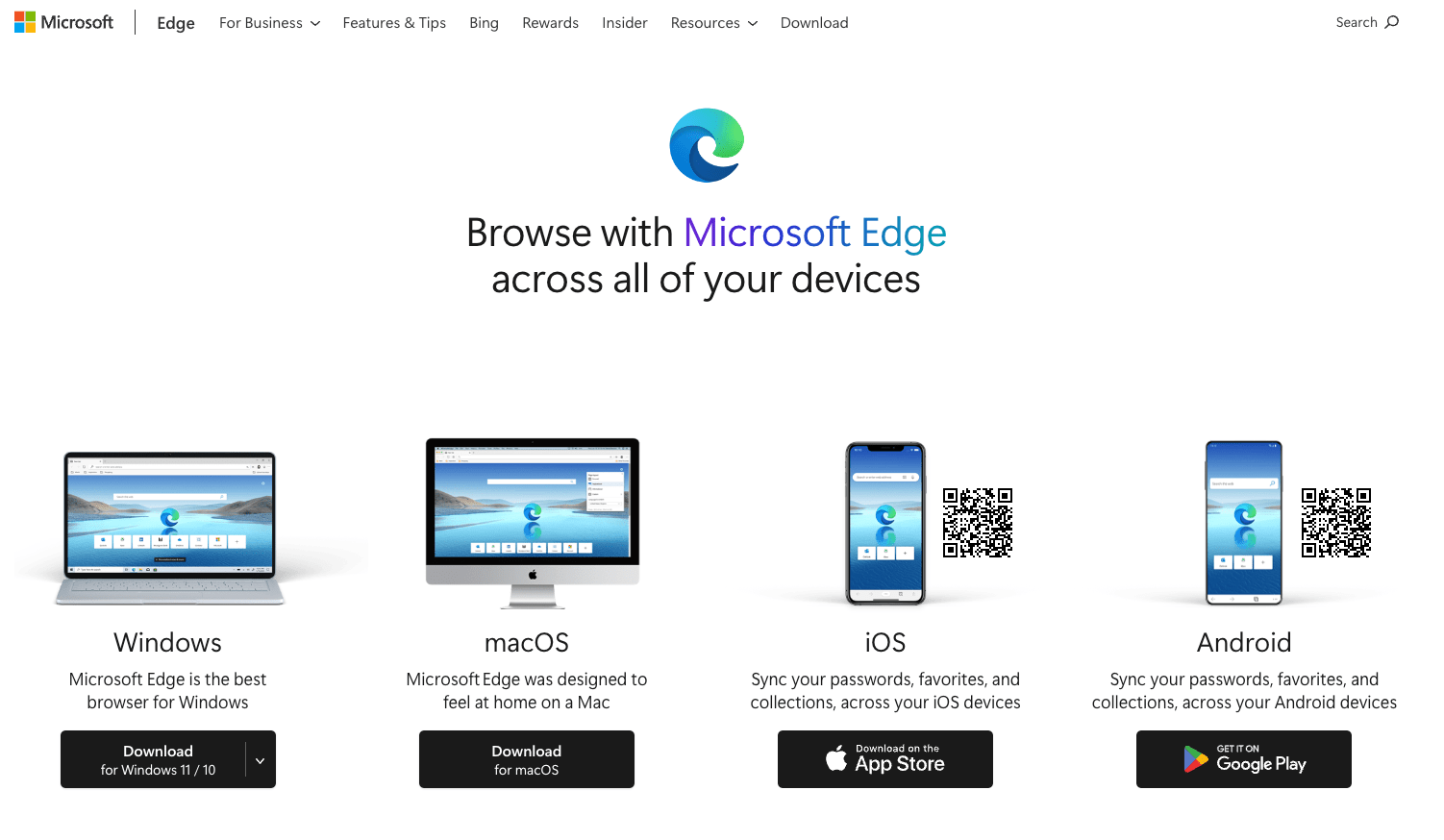 Download New Microsoft Edge for different device and platforms