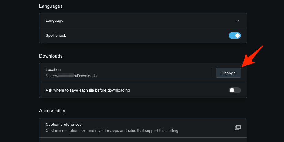 Download Settings Location Change command in Opera browser