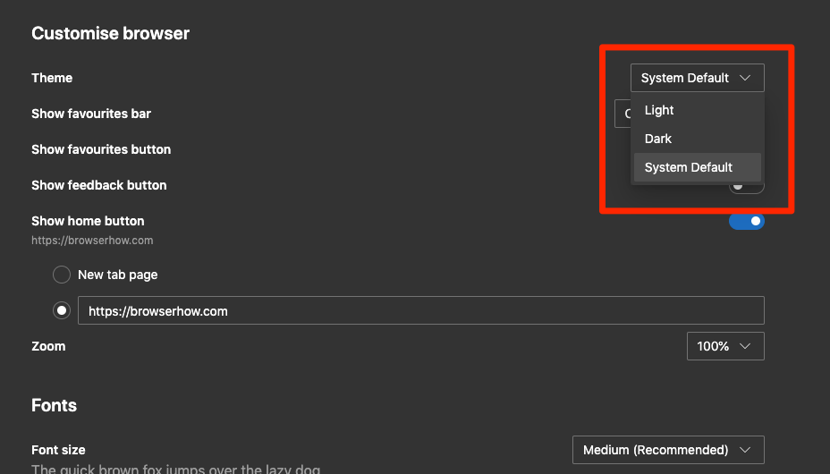 Edge Dark Mode and Light Theme Mode for Computer Browser
