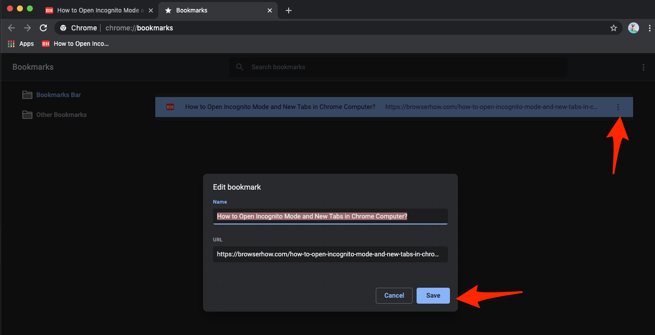 Edit Bookmark in Chrome Computer