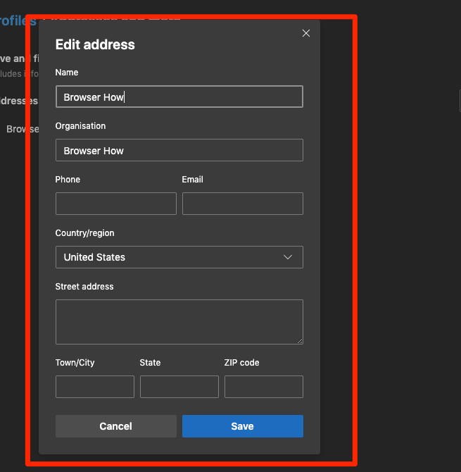 Edit Saved Address in Microsoft Edge on Computer