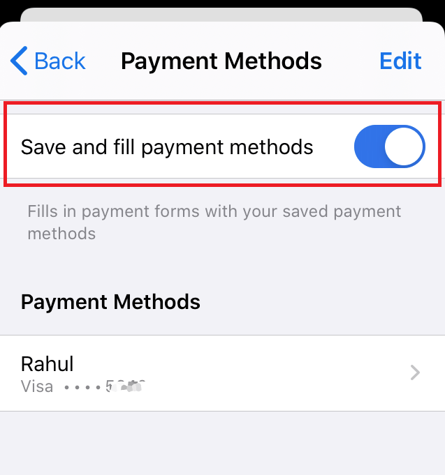 Enable Autofilling Payment Methods in Chrome iPhone