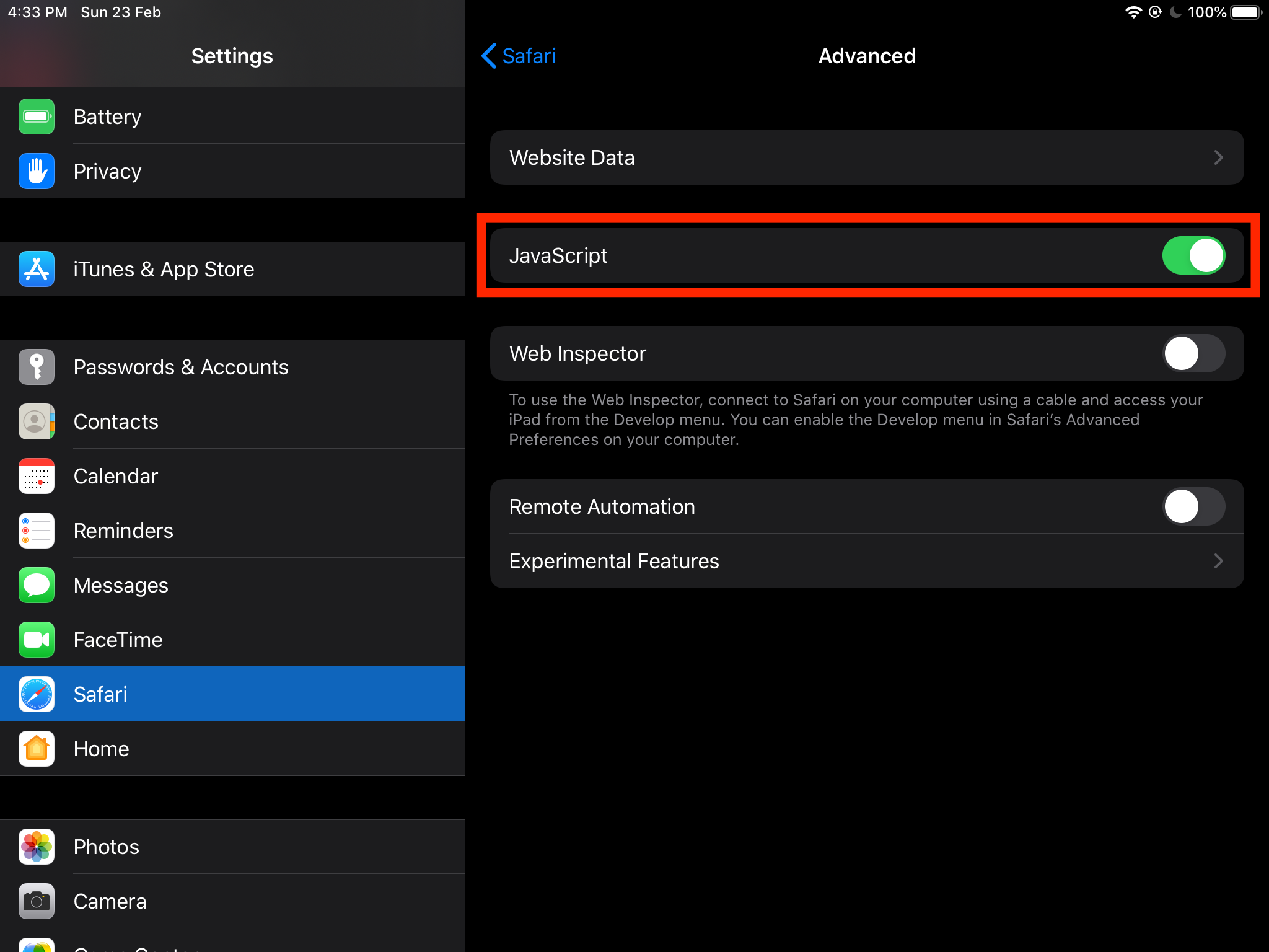 Enable JavaScript on Safari iPhone or iPad