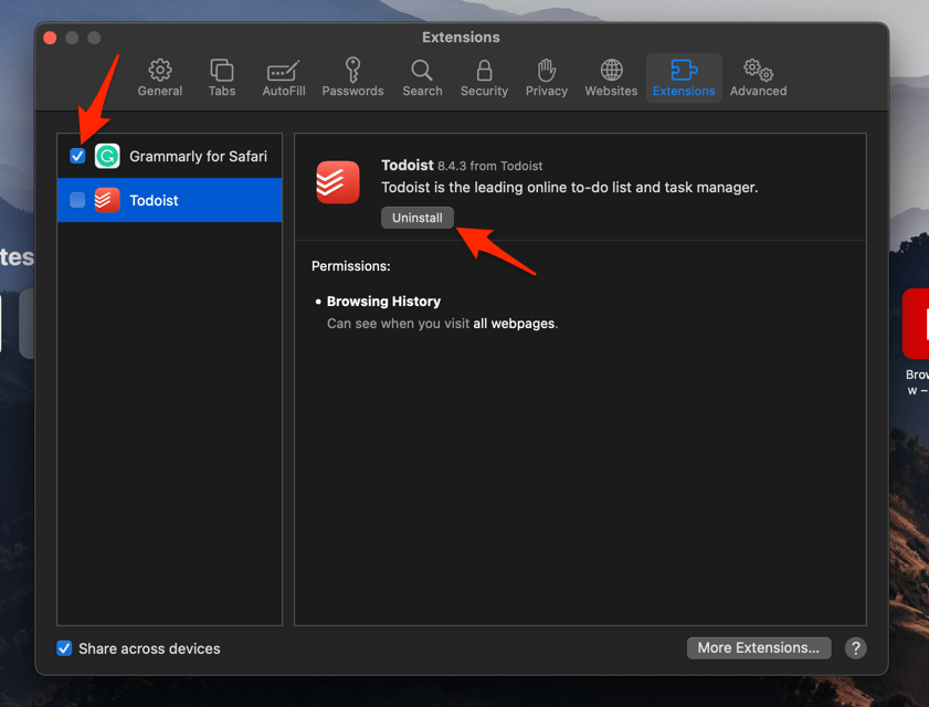 Enable or Disable Extension in Safari on macOS