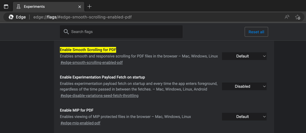 Enable Smooth Scrolling for PDF Edge Flag 