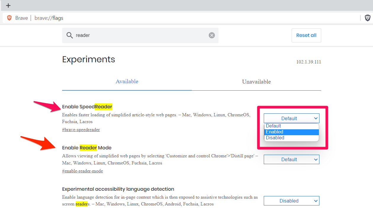 Enable SpeedReader Mode Flag in Brave Browser