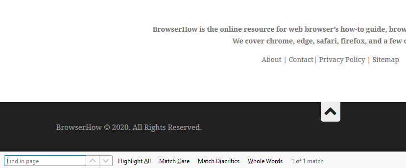 Find in page search bar in Firefox computer browser