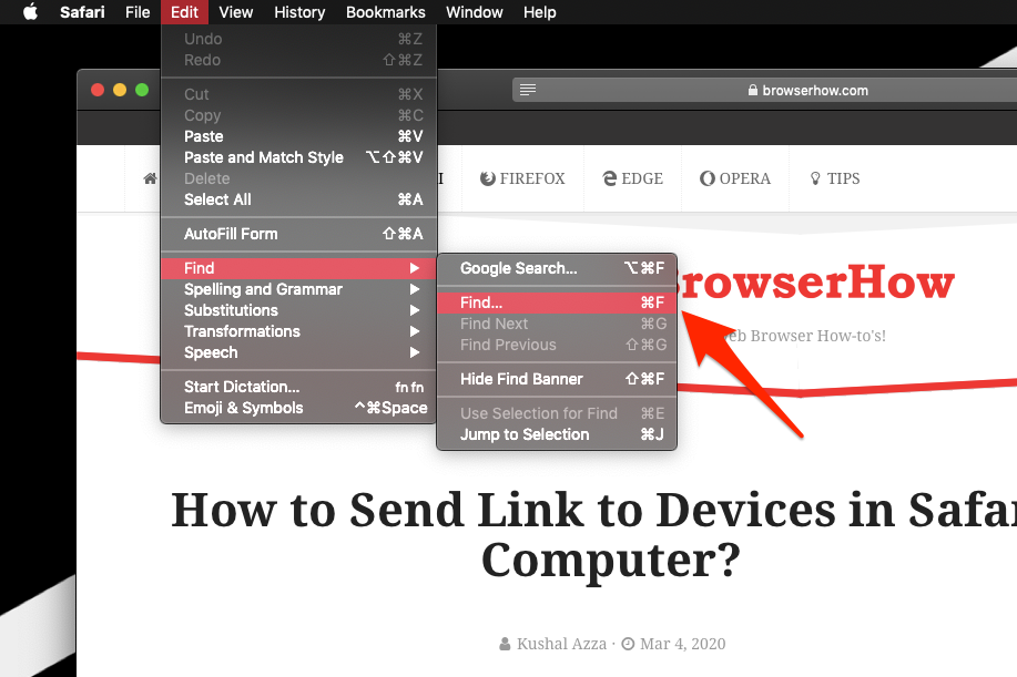 Find on Page in Safari Mac Computer