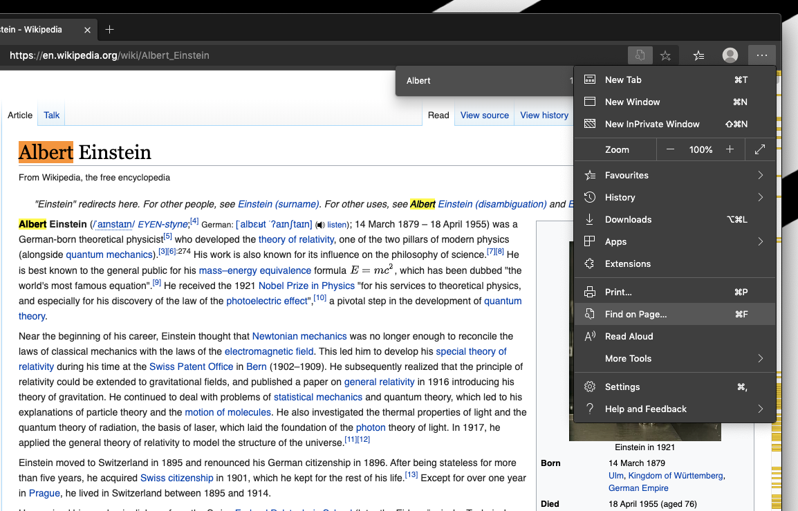 Find on Page search using Edge Computer