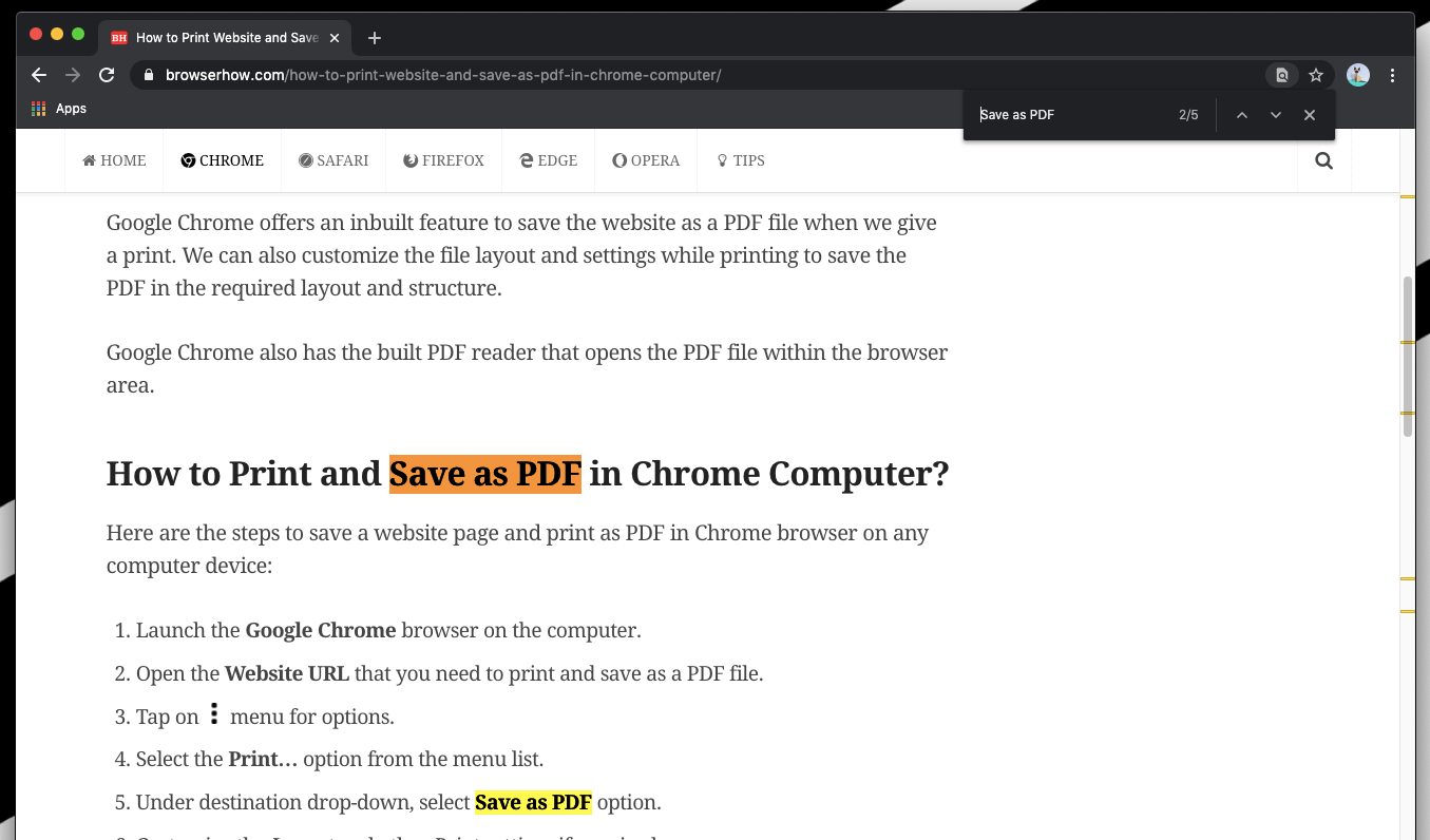 Find on Page with Highlights in Chrome Computer