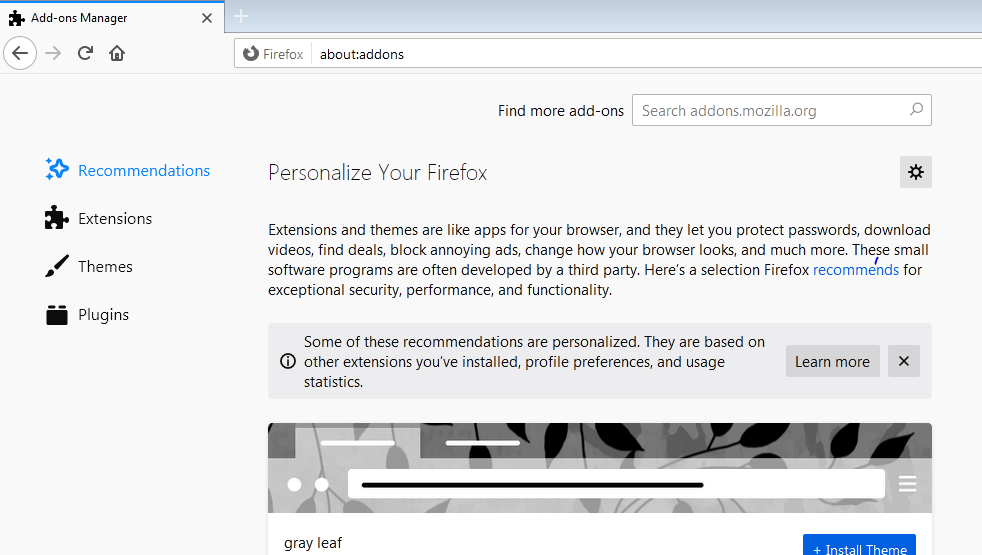 Firefox Add-ons Manager Windows
