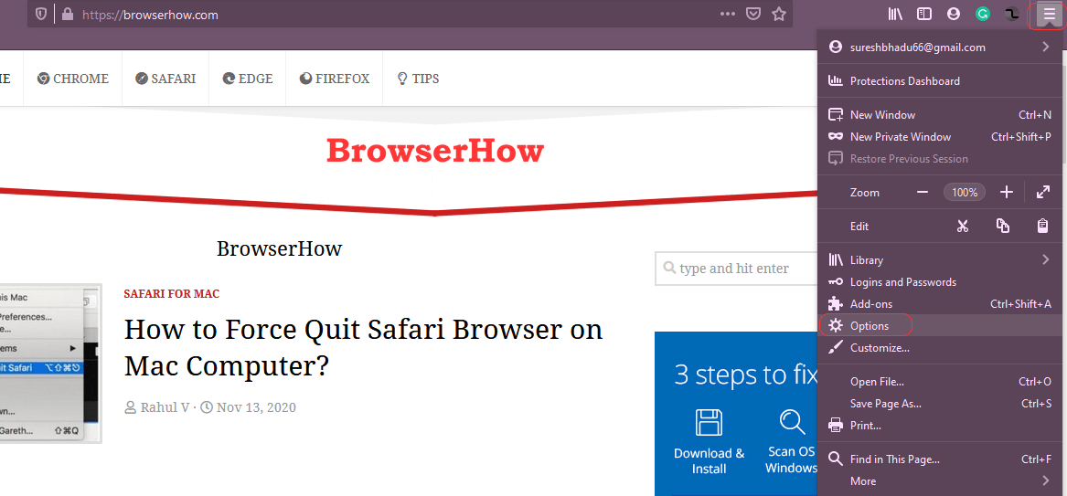 edit or removave payment method and cards in Firefox