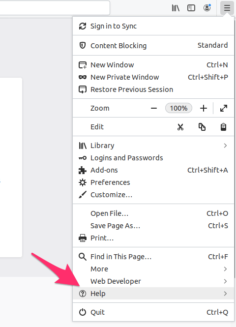 Firefox Browser Options Menu