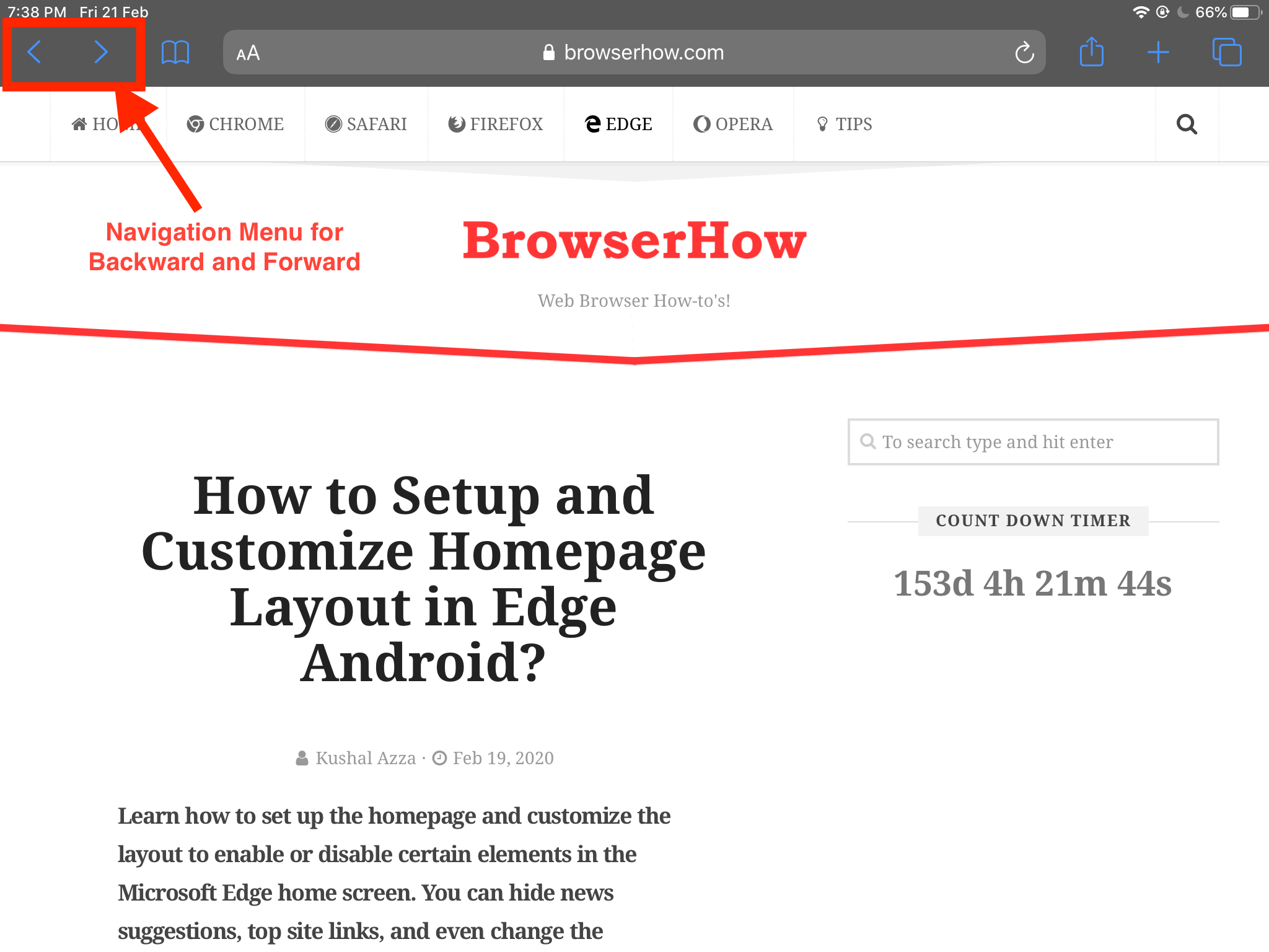 Forward and Backward Navigation in Safari browser on iPadOS