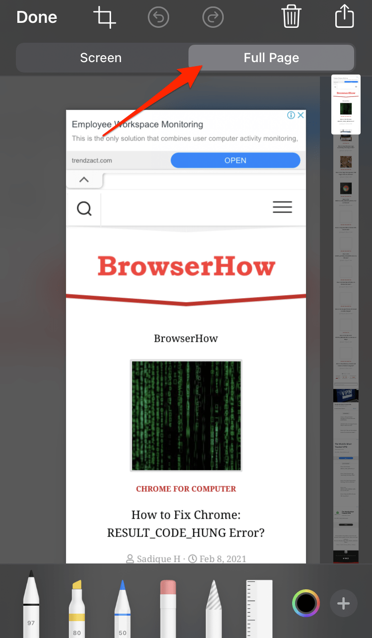 Full Page tab for Safari Screenshot on iOS