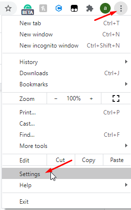 Google Chrome Settings option menu