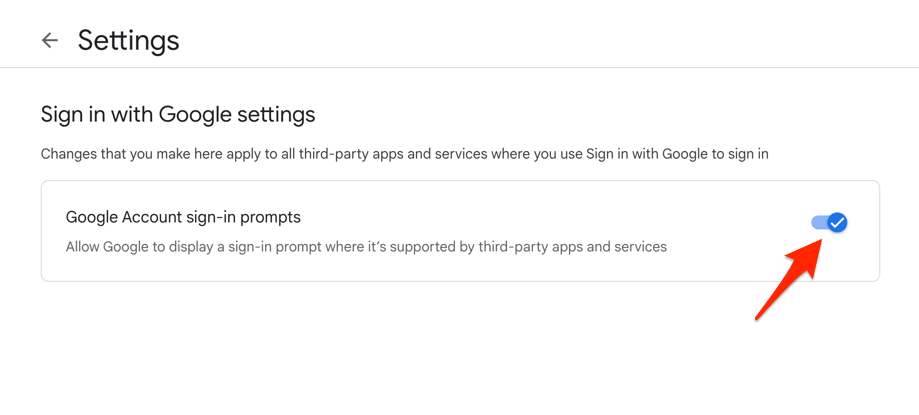 Google Account Sign-in Prompts toggle switch