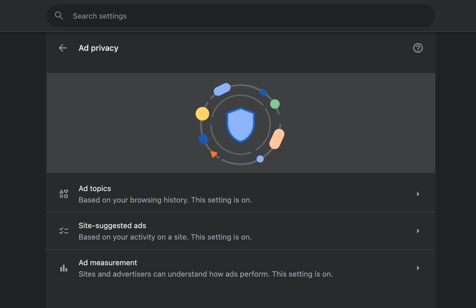 Google Chrome Ad Privacy Page under Privacy and Security settings