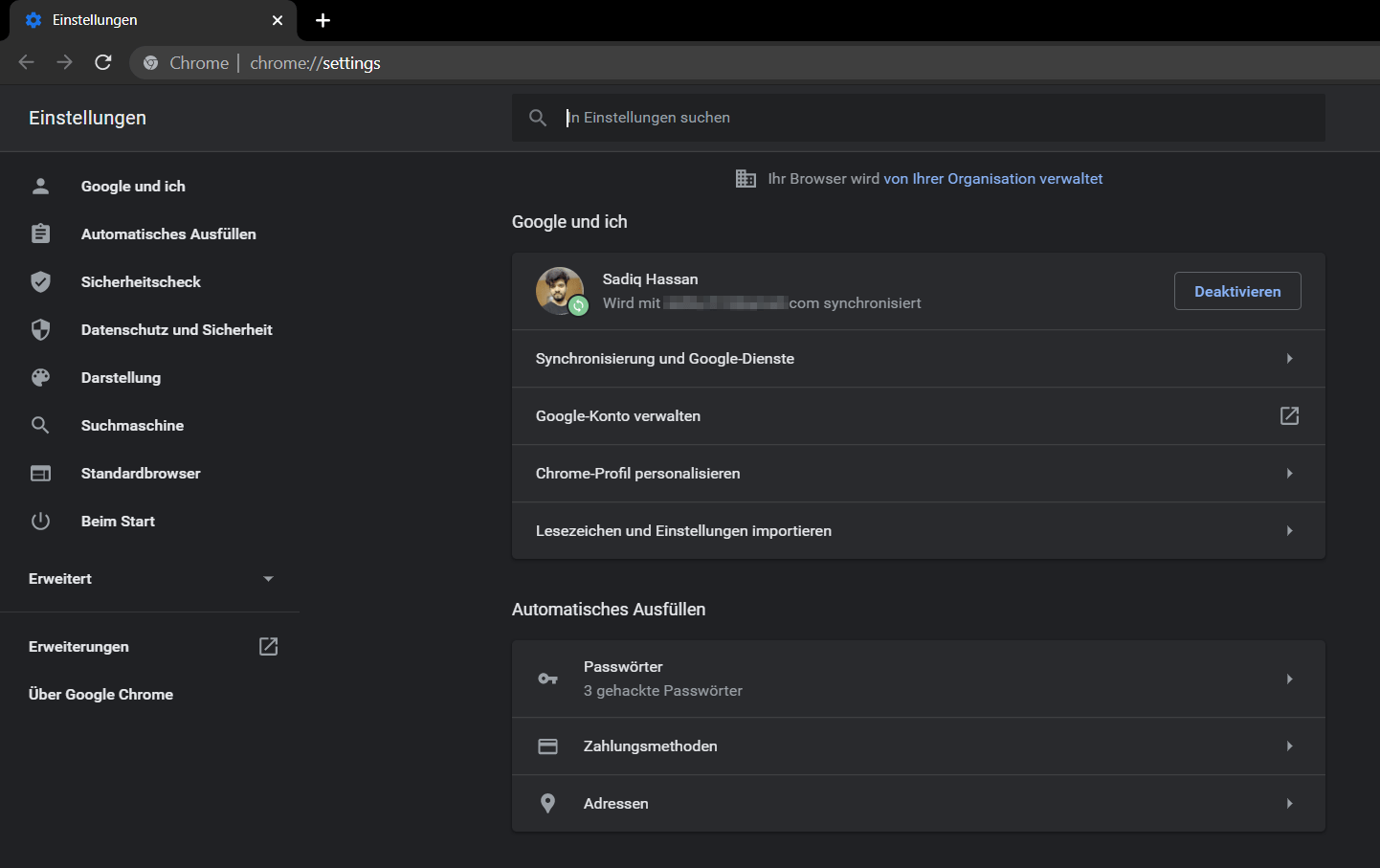 Google Chrome Displayed in German Language