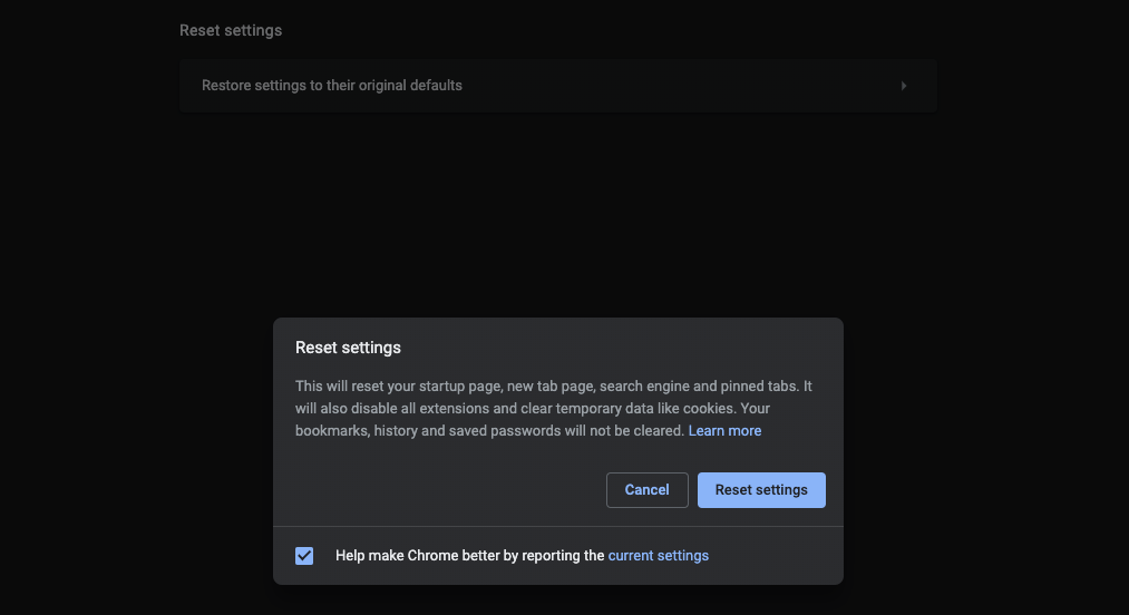Google Chrome Rest Settings